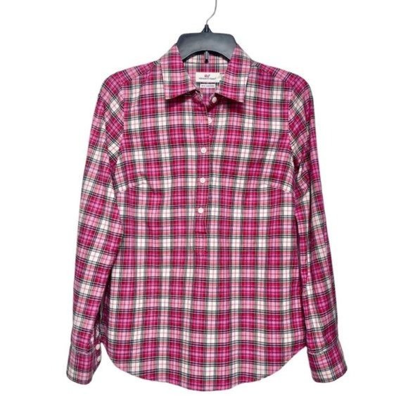 Vineyard Vines Cotton Cashmere Plaid Popover in Pink, Size 2 - Picture 1 of 8